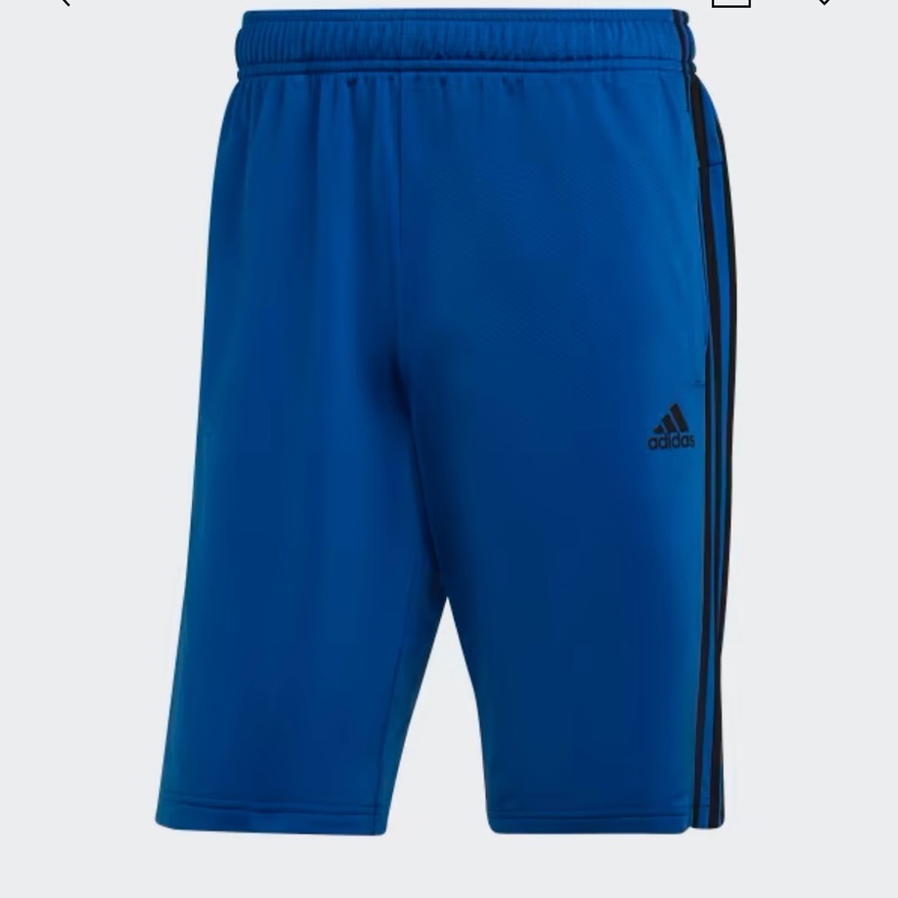 Adidas Men's NWT Royal Blue PRIMEGREEN ESSENTIALS WARM-UP 3-STRIPES SHORTS